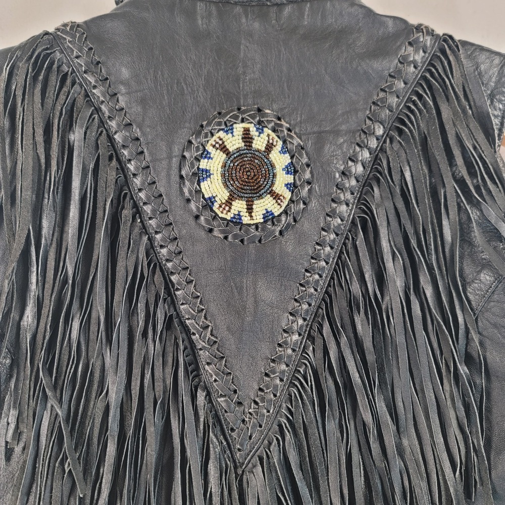 Hot Leathers VTG Womens XL** Leather Fringe Biker Vest Beaded Western Black READ - Picture 11 of 11